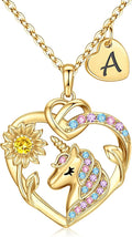 M MOOHAM Unicorn Gifts for Girls - 14K Gold Plated Heart Unicorn Necklaces for Girl CZ Sunflower Necklace Initial Necklace for Kids Unicorns Jewellery Birthday Gifts for Girls Daughter Granddaughter